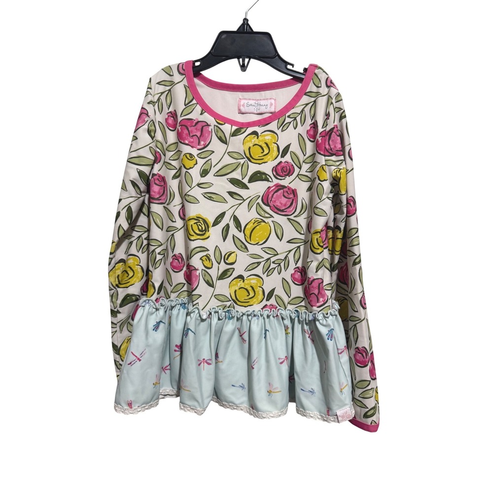 SweetHoney Swim‎ Top Girls 10Y Floral Dragonfly Ruffle Rash Guard Long Sleeve